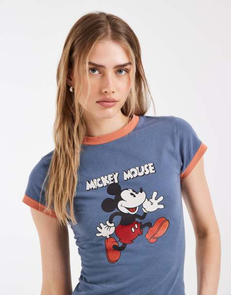 ASOS DESIGN x Disney - T-shirt met Mickey-print in blauw met wassing - view 1
