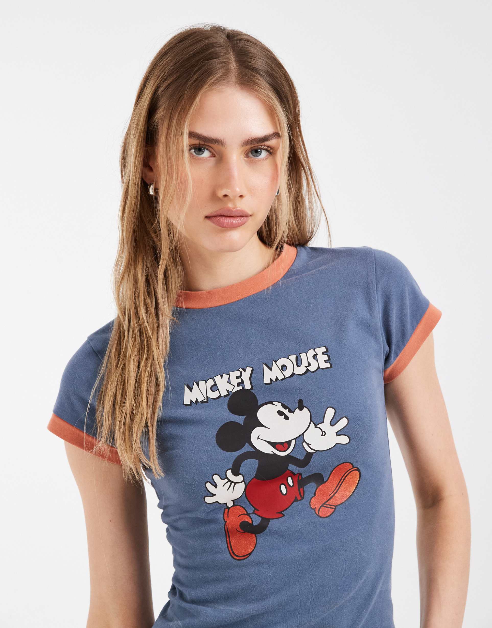 asos design x disney t-shirt with mickey print in washed blue