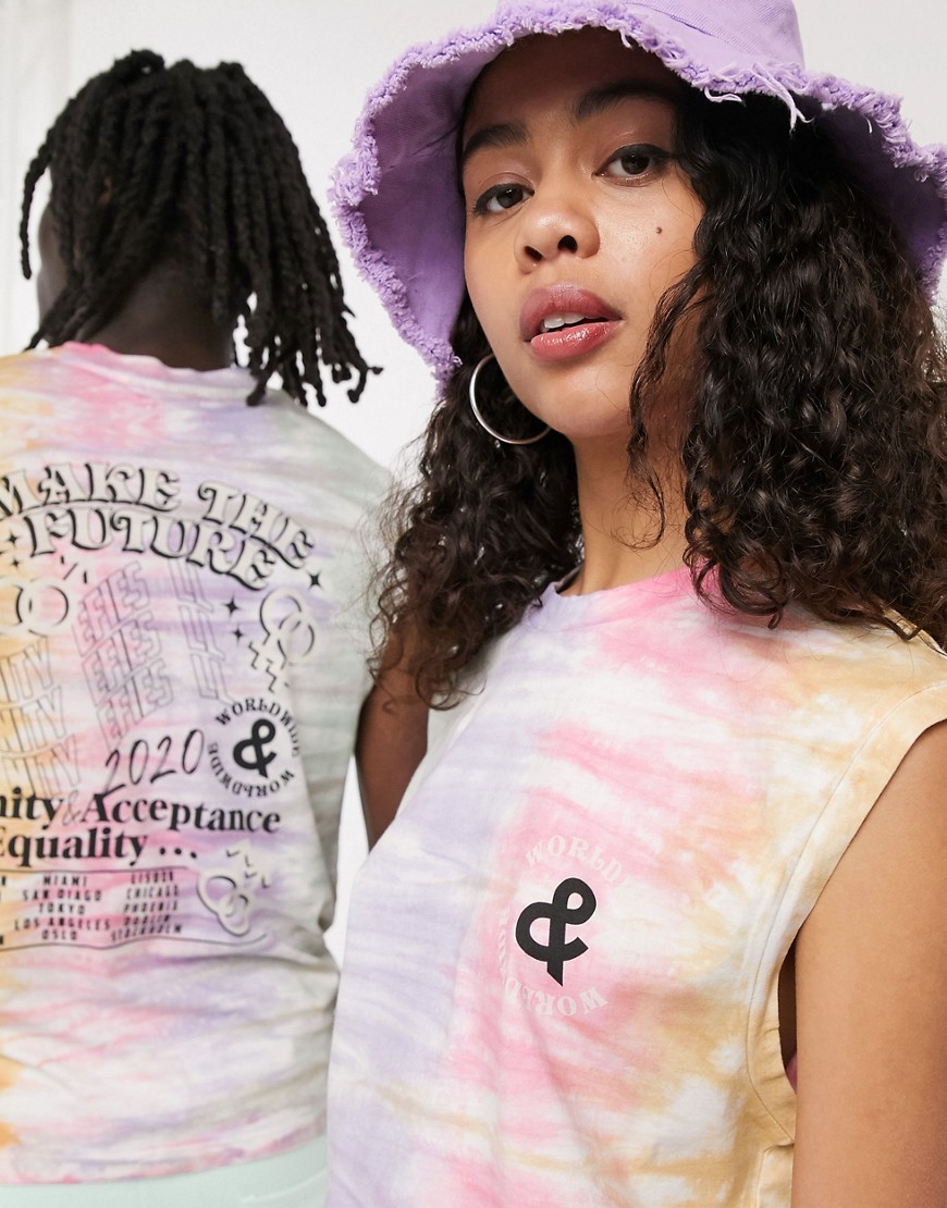 ASOS DESIGN x glaad& – Batikmönstrat linne i unisex-modell med mönster baktill-Flerfärgad