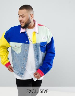 Asos Design X Glaad & Plus Denim Jacket In Color Block-multi In Blue