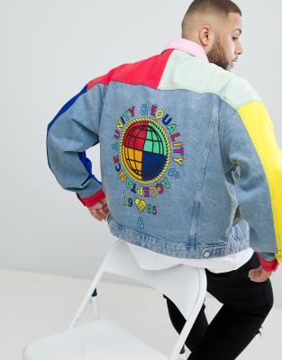 asos design x glaad & denim jacket in color block