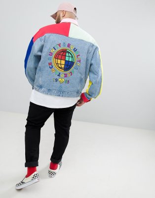 asos design x glaad & denim jacket in color block