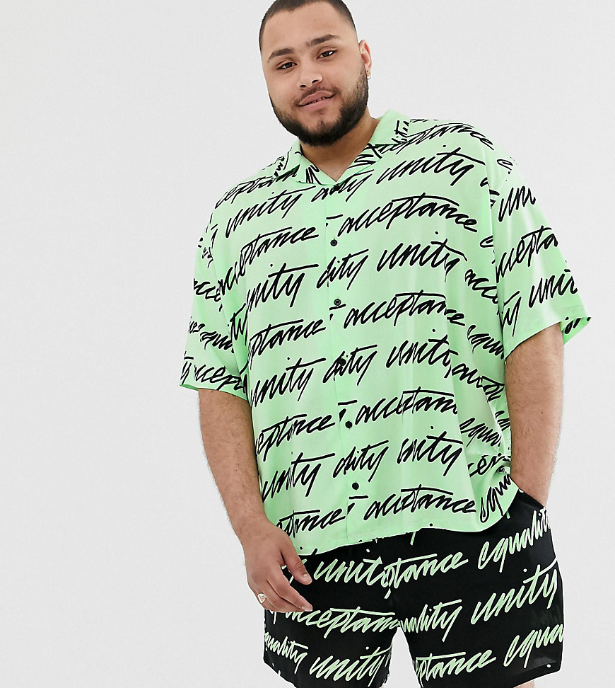 ASOS DESIGN x glaad& - Plus - Overhemd met unity-print, combi-set-Groen