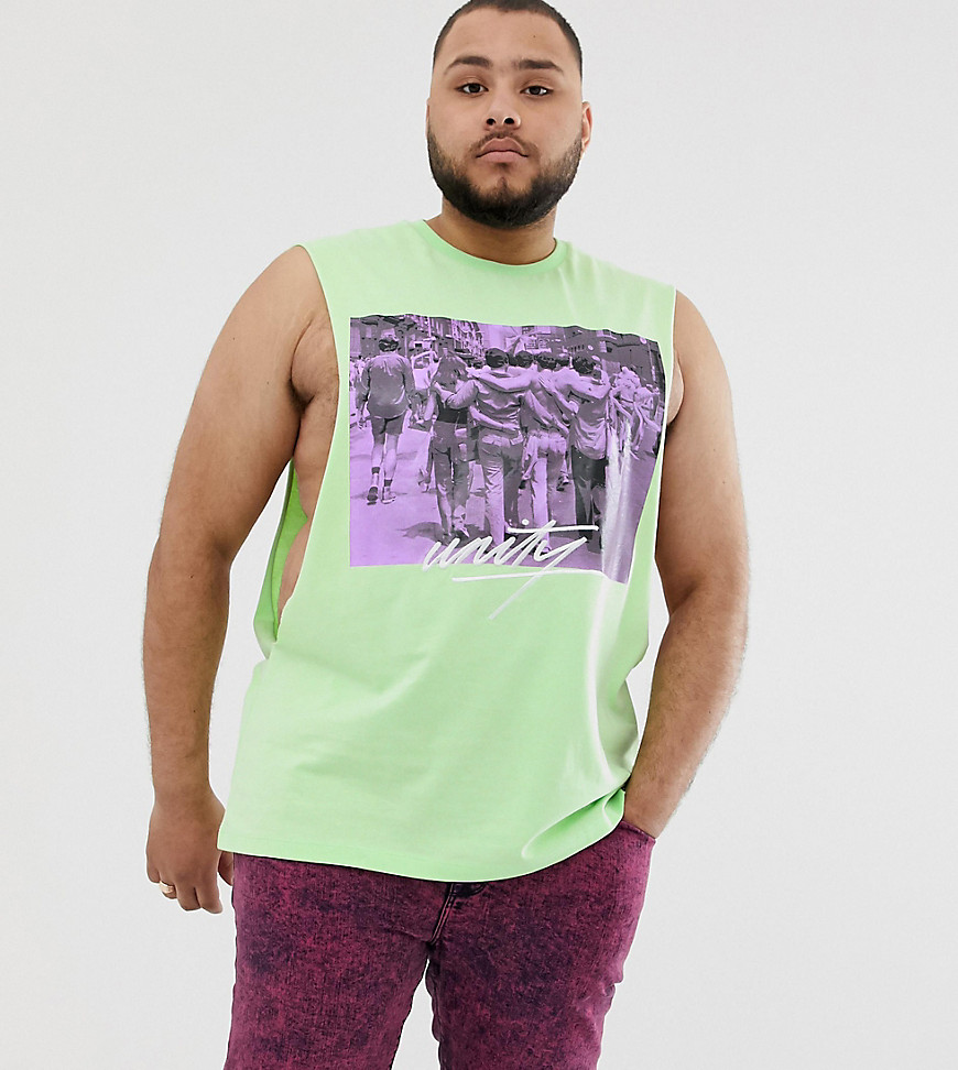 ASOS DESIGN x glaad& Plus vest with photographic and tour print-Yellow