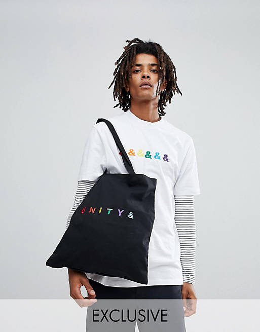 ASOS DESIGN x glaad& tote bag with unity embroidery in black