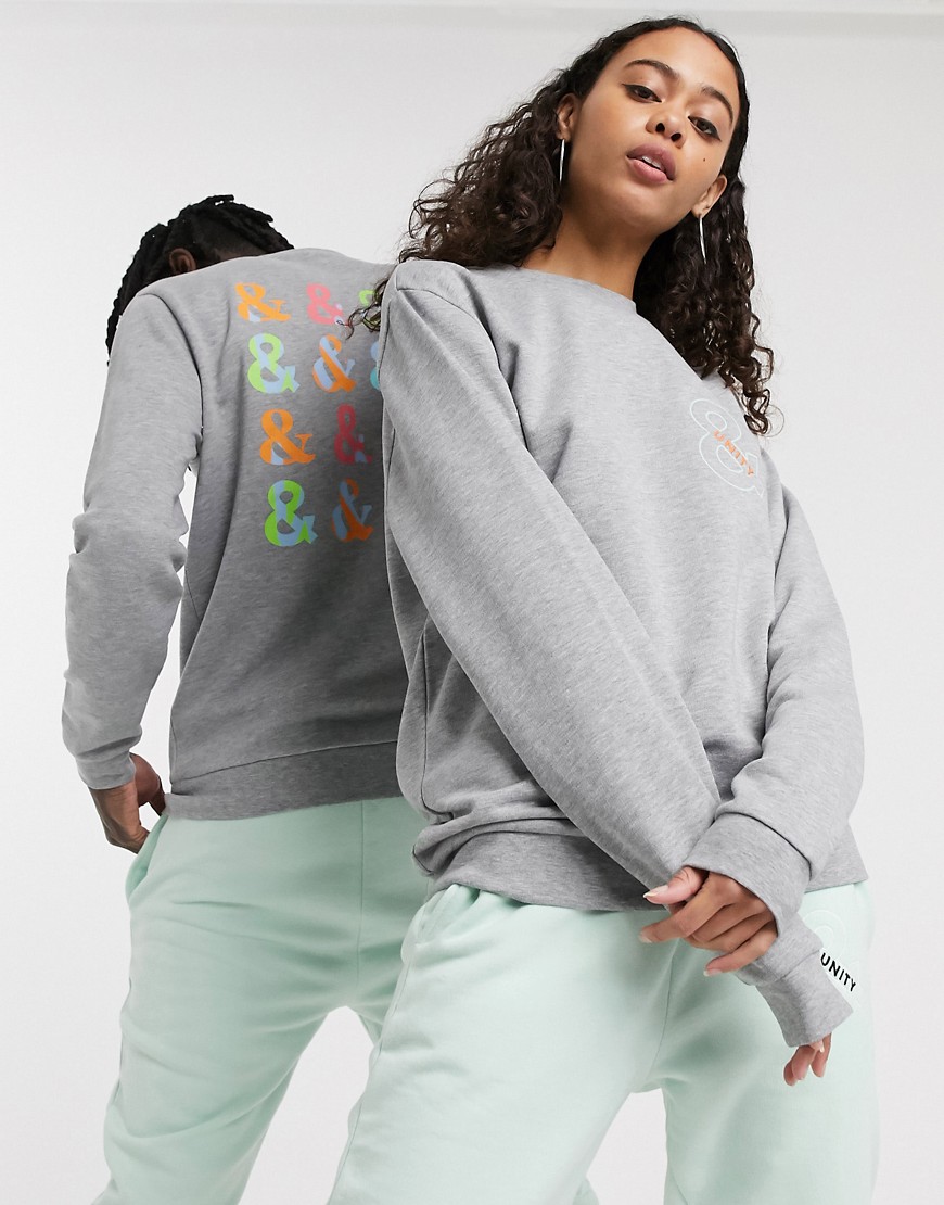 ASOS DESIGN x glaad& — Unisex afslappet sweatshirt med print bagpå og broderi-Grå