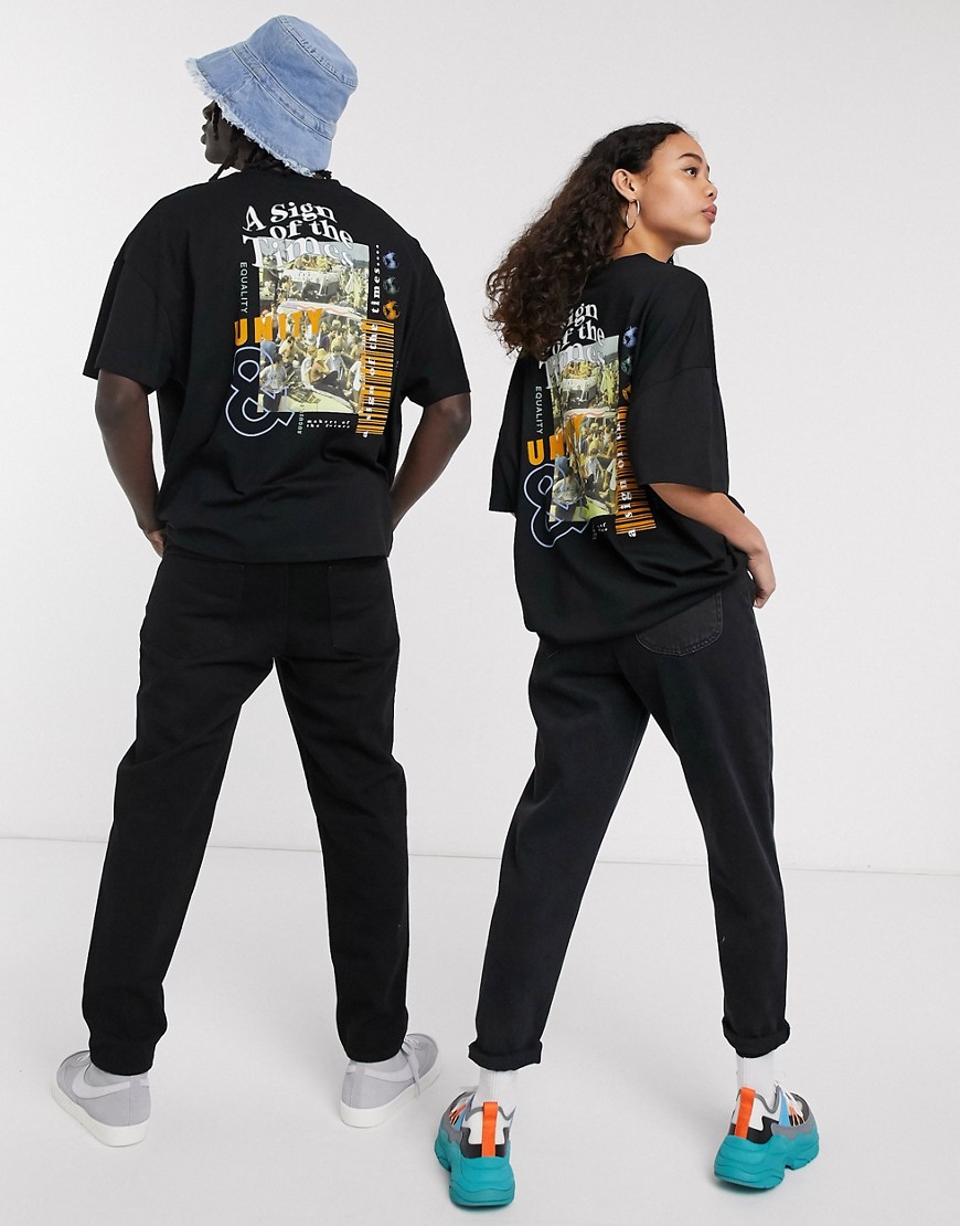 ASOS DESIGN x Glaad & Unisex – Svart t-shirt i oversize med mönster baktill