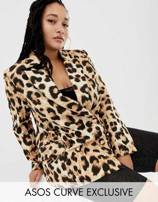 ASOS DESIGN x LaQuan Smith Curve double breasted blazer in leopard