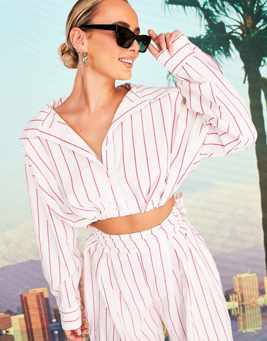 Asos Design X Millie Cropped Shirt In Pink Stripe-multi