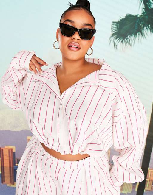 ASOS DESIGN x Millie Curve - Camicia corta rosa a righe, 2 di 4