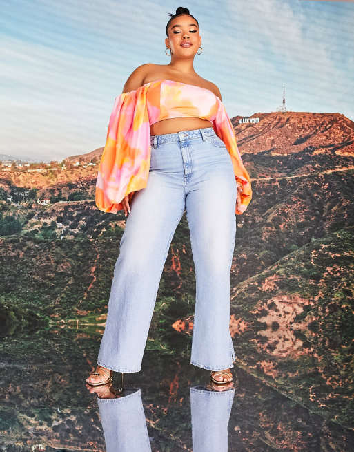 ASOS DESIGN x MILLIE Curve - Jeans met rechte pijpen in mid-wash blauw