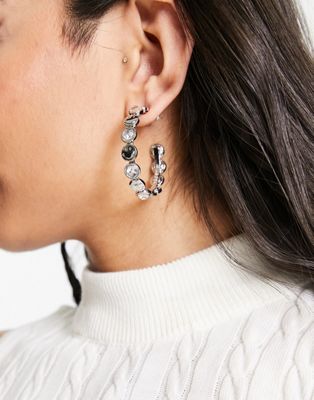 ASOS DESIGN Smiley Collab hoop earrings in silver tone - ASOS Price Checker
