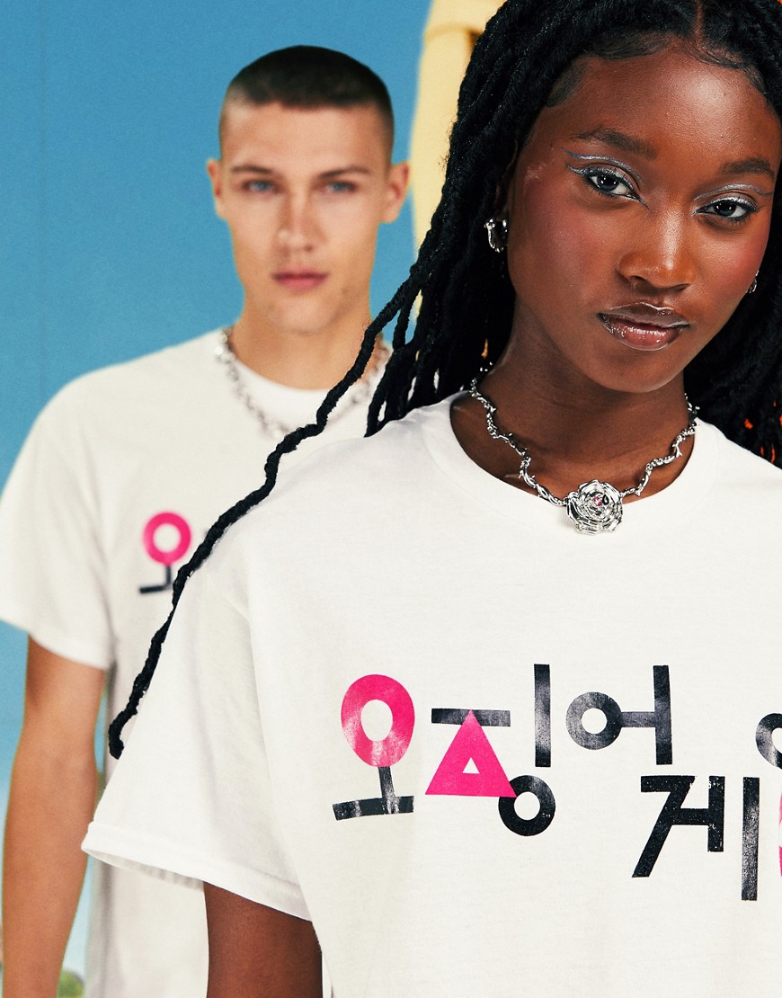 ASOS DESIGN X Squid Game: The Challenge unisex t-shirt with logo in white - BLACK