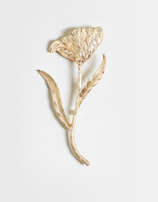 ASOS DESIGN - XL bloemenbroche in goudkleur, 2 van 3