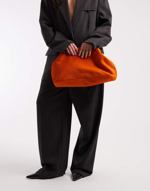 ASOS DESIGN XL clutch bag in orange pony skin | ASOS