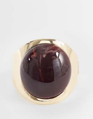Asos Design Xl Cuff Bracelet With Amber Resin Setting In Gold