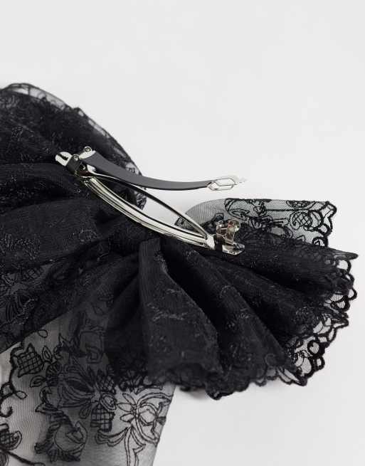 ASOS DESIGN XL hair bow barette in black lace, 2 of 3