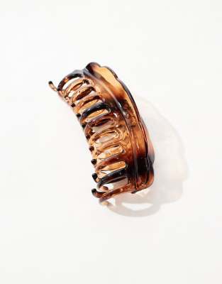 Asos Design Xl Hair Claw With Scalloped Edge In Brown
