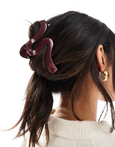 ASOS DESIGN XL hair claw with wave detail in burgundy - view 1