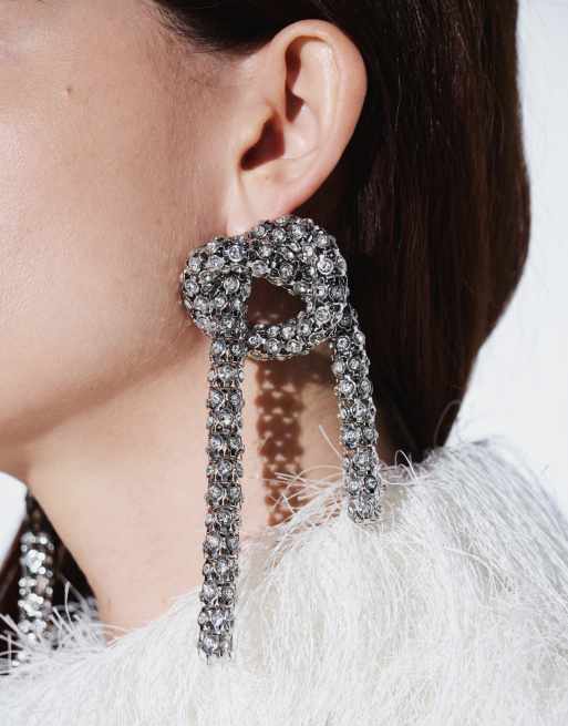 ASOS DESIGN XL knot earrings with diamantes in silver, 3 of 3
