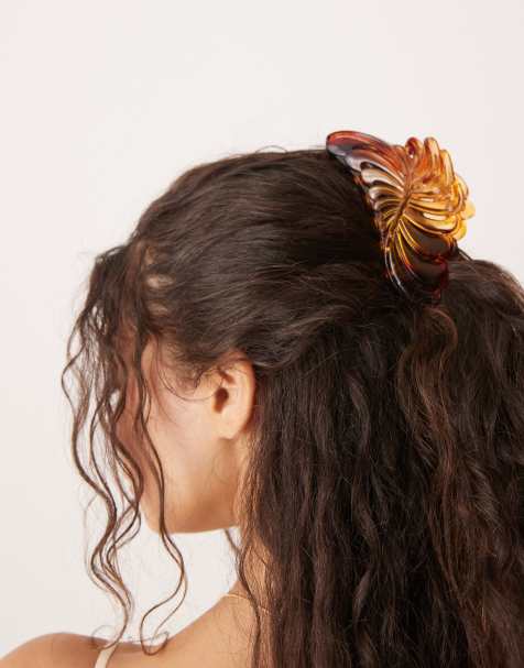 ASOS DESIGN XL leaf hair claw in brown - view 1