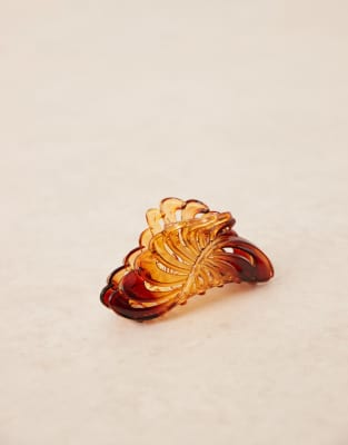 Asos Design Xl Leaf Hair Claw In Brown