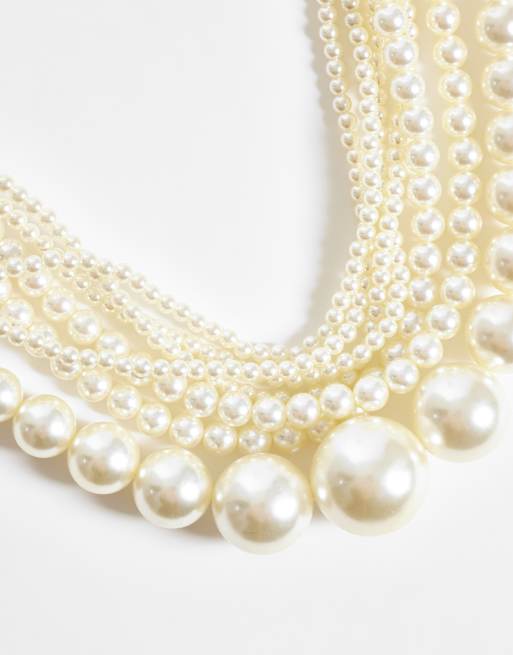 ASOS DESIGN XL necklace with Faux pearl multi-row in ivory finish, 3 of 4