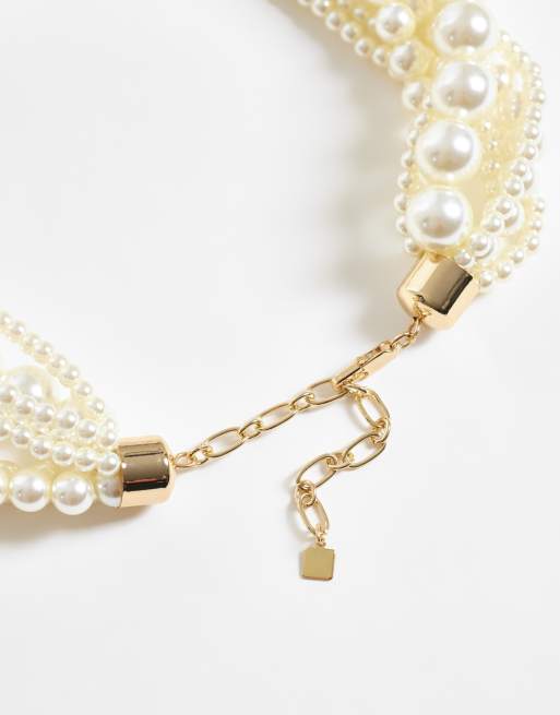 ASOS DESIGN XL necklace with Faux pearl multi-row in ivory finish, 4 of 4