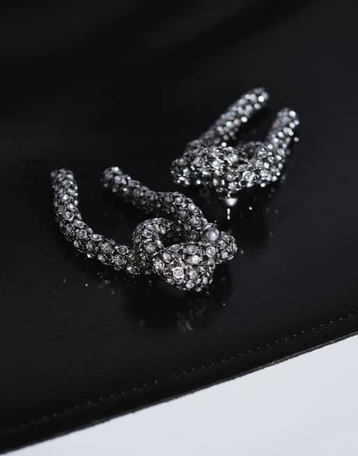 ASOS DESIGN XL oorclips met knoop en strass in zilver, 2 van 3