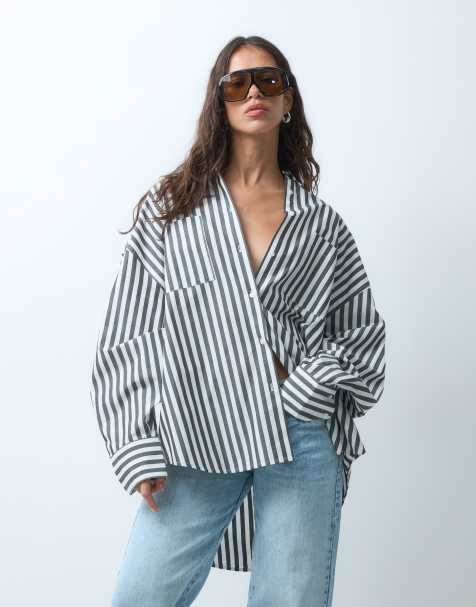 ASOS DESIGN XL oversized shirt in mono stripe - view 1