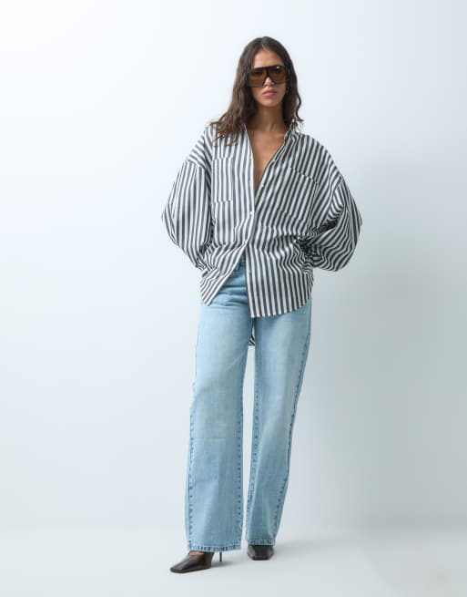 ASOS DESIGN XL oversized shirt in mono stripe, 2 of 9