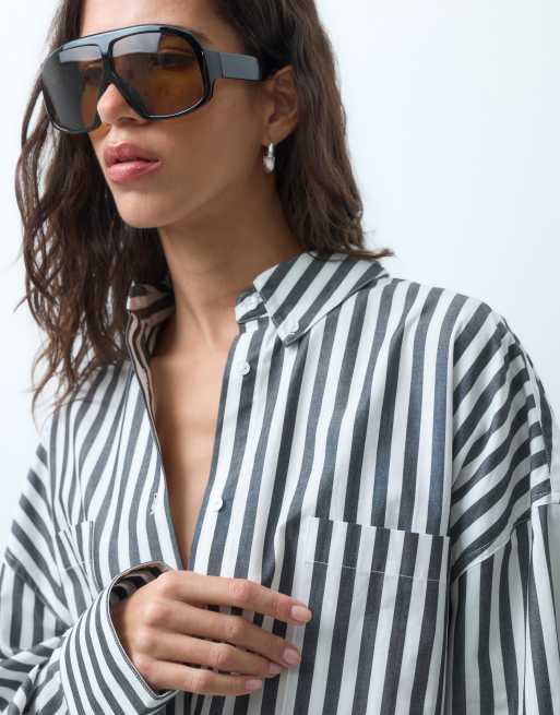 ASOS DESIGN XL oversized shirt in mono stripe, 4 of 9