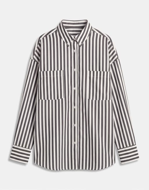ASOS DESIGN XL oversized shirt in mono stripe, 6 of 9