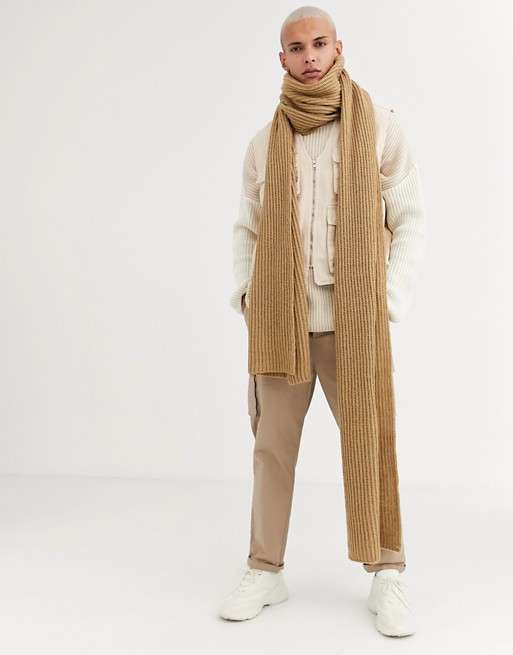 ASOS DESIGN xxxl knitted scarf in camel