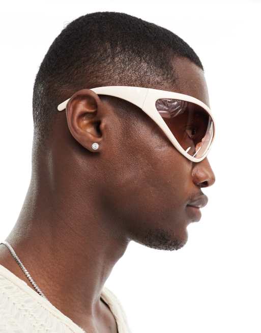 ASOS DESIGN Y2K alien wrap sunglasses with brown lens in cream, 4 of 4