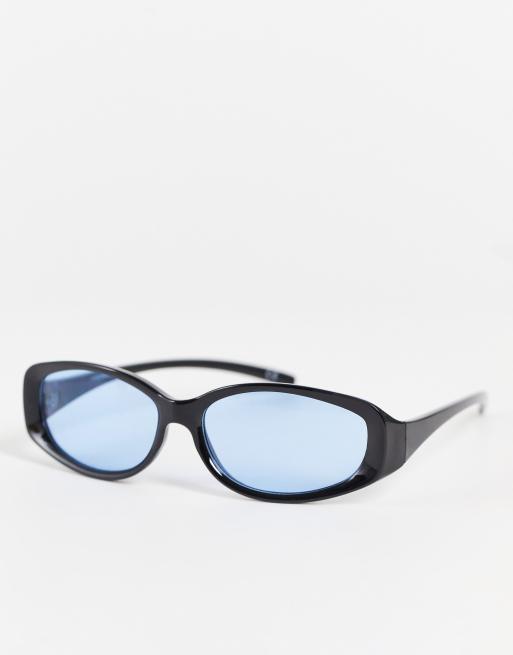 ASOS DESIGN – Y2k – Czarne okulary przeciwsłoneczne dla biegaczy z niebieskimi szkłami – MBLUE