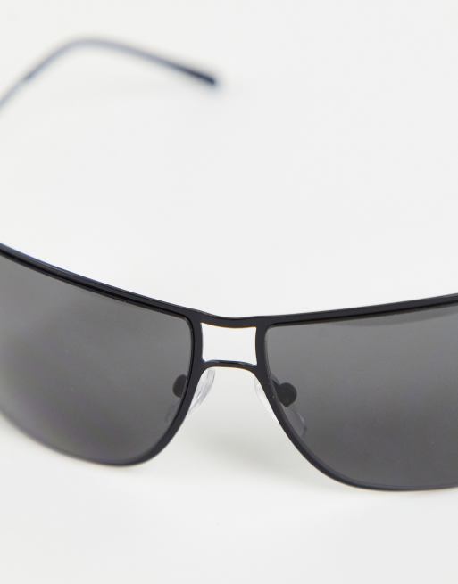 ASOS DESIGN - Y2K - Occhiali da sole avvolgenti neri con lenti nere, 4 di 4