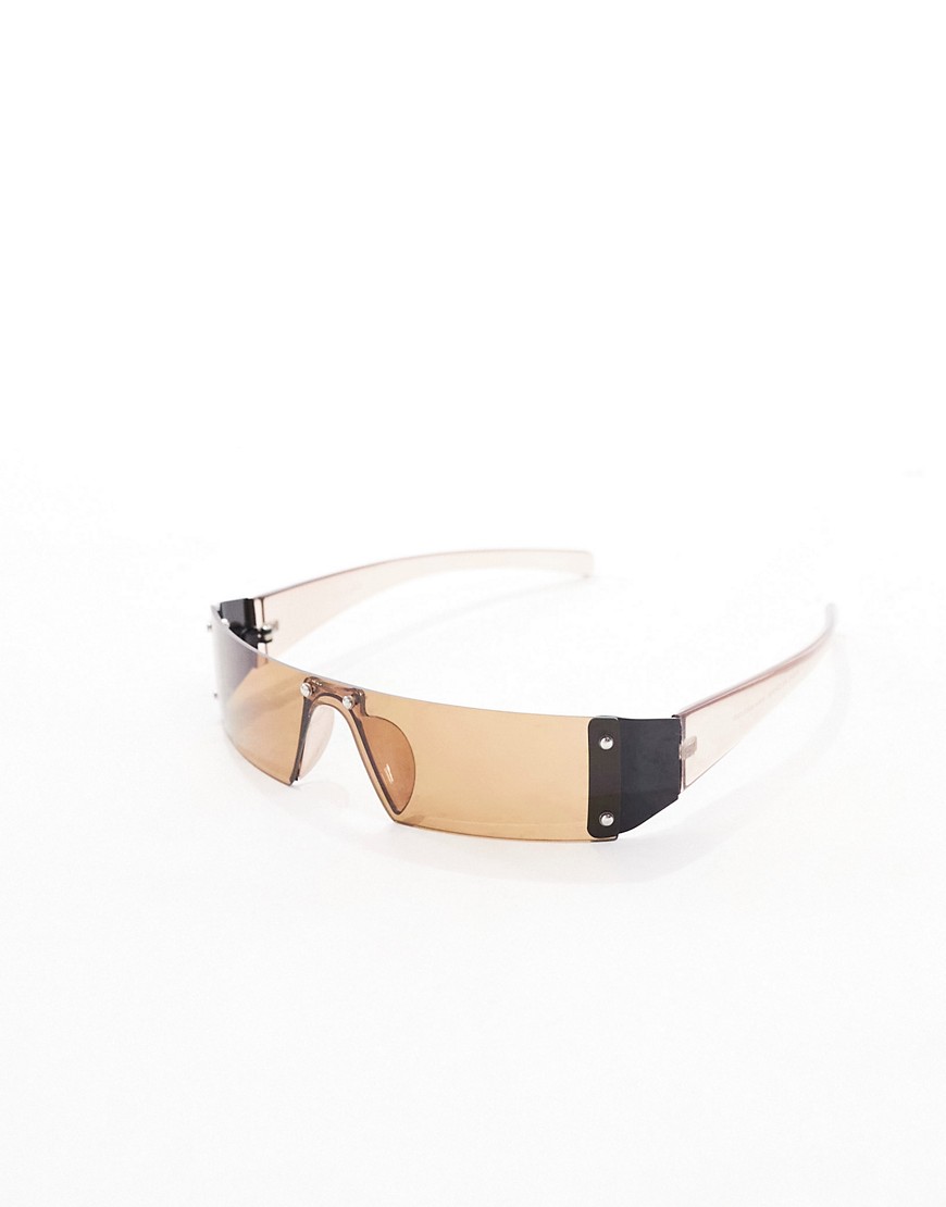 ASOS DESIGN Y2K rimless sunglasses with visor lens in brown