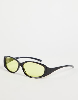 ASOS DESIGN y2k runner sunglasses with yellow lens in black