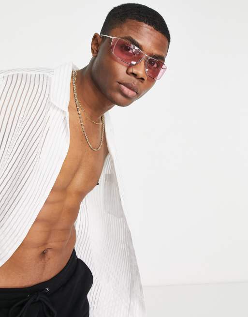 ASOS DESIGN - Y2K - Sølvfarvede slå-om-solbriller med pinkfarvede glas og rhinstensdetaljer, 4 af 4