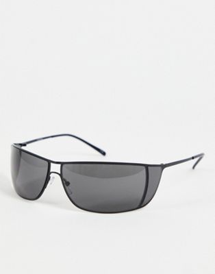 ASOS DESIGN Y2K wrap sunglasses in black with black lens