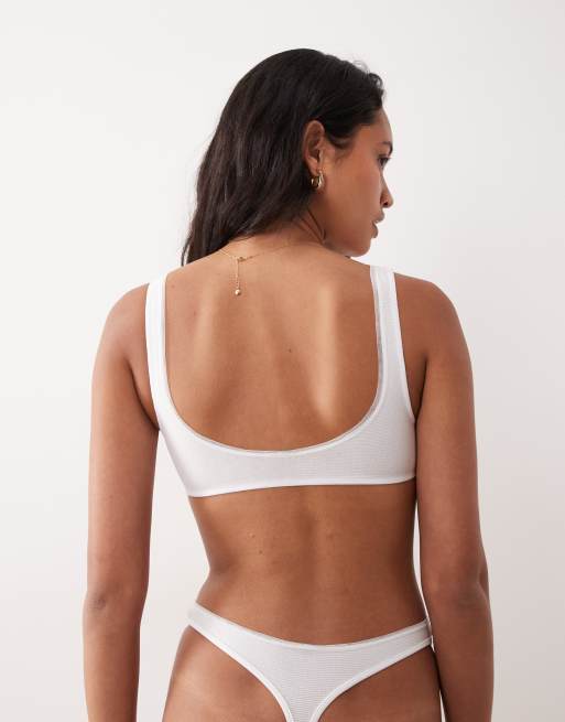 ASOS DESIGN Yara rib crop with mesh binding in cream, 2 of 4