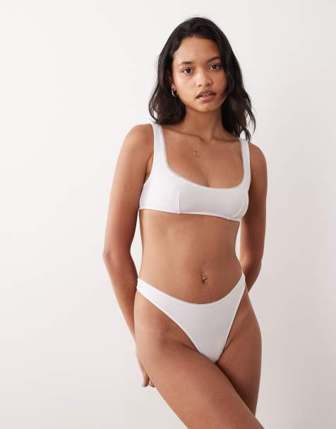 ASOS DESIGN Yara rib set with mesh binding in cream - view 1