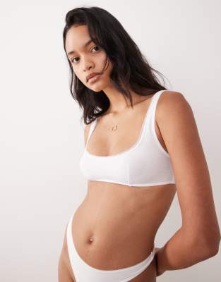Asos Design Yara Ribbed Crop Bra With Mesh Binding In White