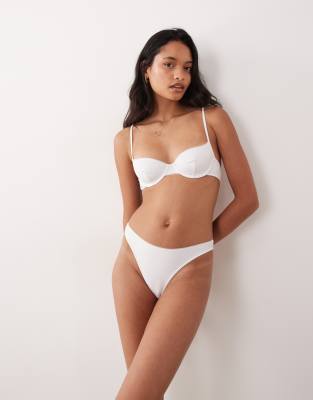 Asos Design Yara Ribbed High Leg Brazilian Briefs With Mesh Binding In White