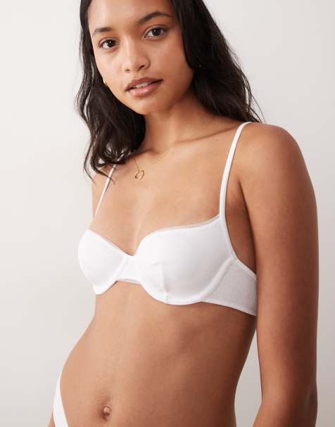 ASOS DESIGN Yara ribbed underwire bra with mesh binding in cream - view 1