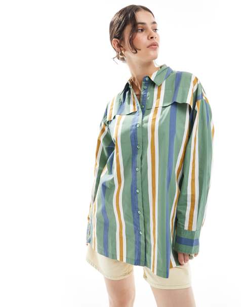 ASOS DESIGN yoke overlay shirt in stripe - view 1