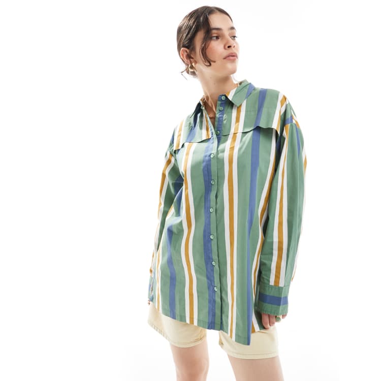 ASOS DESIGN yoke overlay shirt in stripe | ASOS