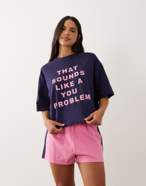 ASOS DESIGN – You Problem – Pyjama in Rosa, bestehend aus kurzärmligem Oversize-Oberteil und Shorts - view 1