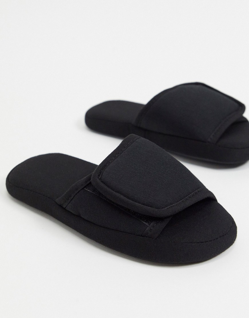 ASOS DESIGN Zabel velcro padded slide slippers in black